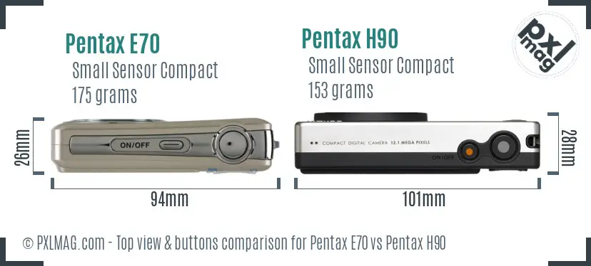 Pentax E70 vs Pentax H90 top view buttons comparison
