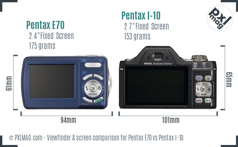 Pentax E70 vs Pentax I-10 Screen and Viewfinder comparison