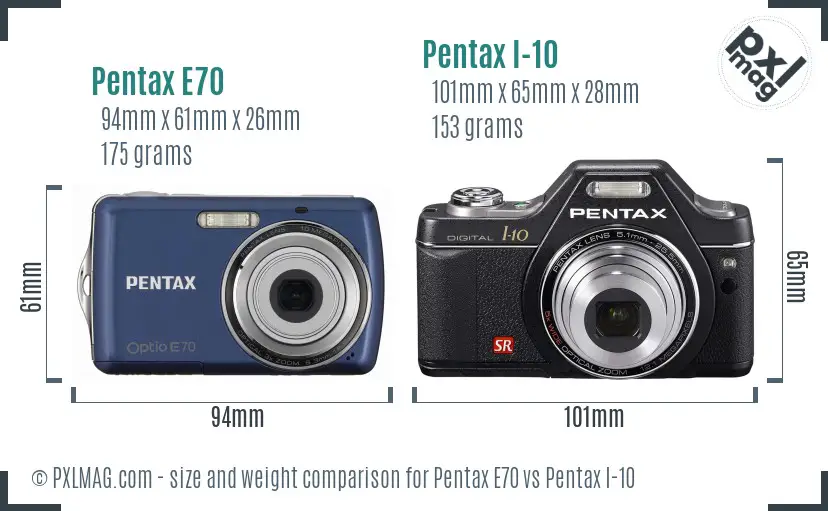 Pentax E70 vs Pentax I-10 size comparison