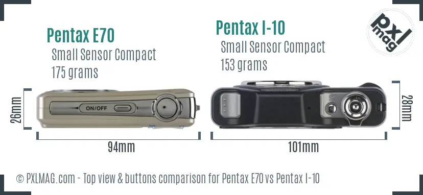 Pentax E70 vs Pentax I-10 top view buttons comparison