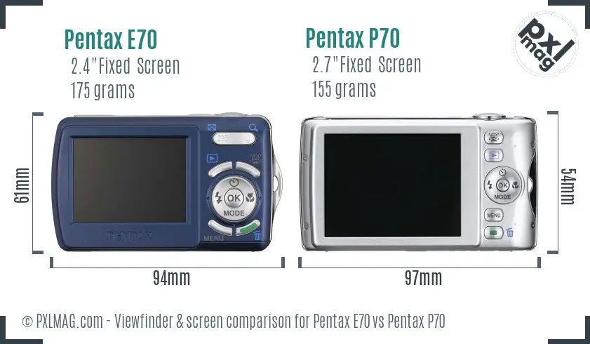 Pentax E70 vs Pentax P70 Screen and Viewfinder comparison