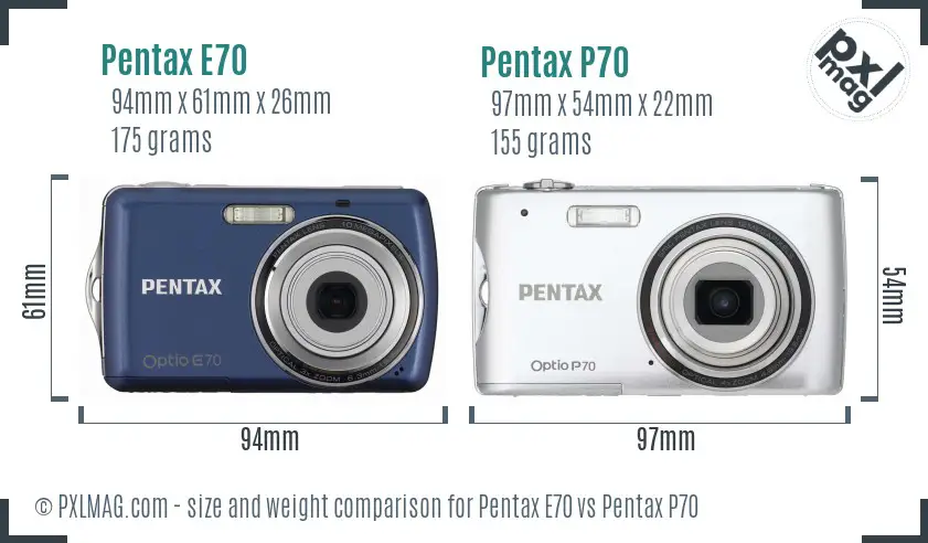 Pentax E70 vs Pentax P70 size comparison
