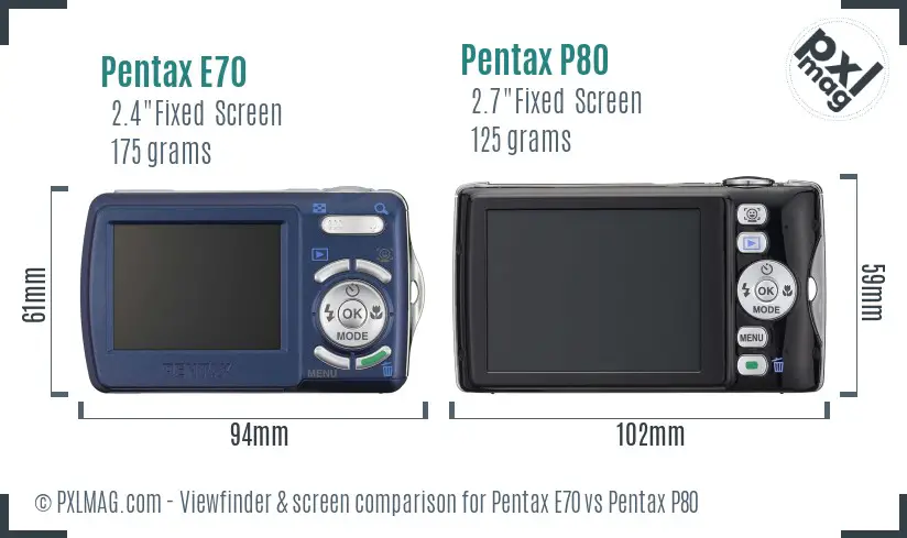 Pentax E70 vs Pentax P80 Screen and Viewfinder comparison