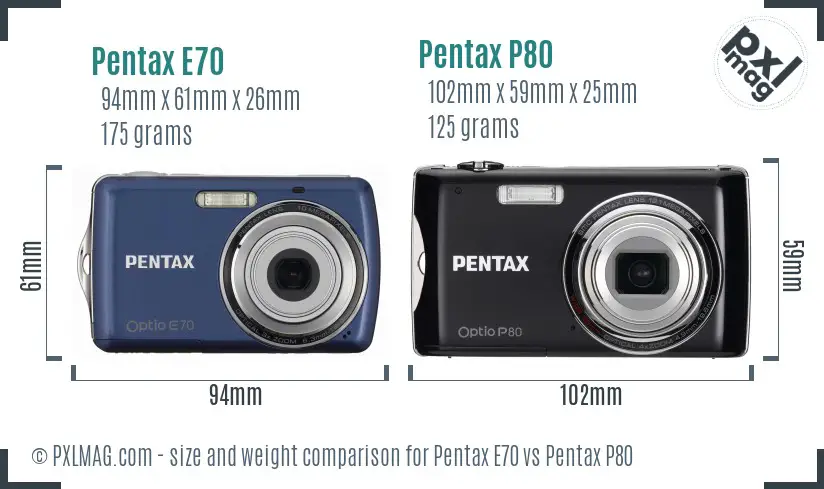 Pentax E70 vs Pentax P80 size comparison