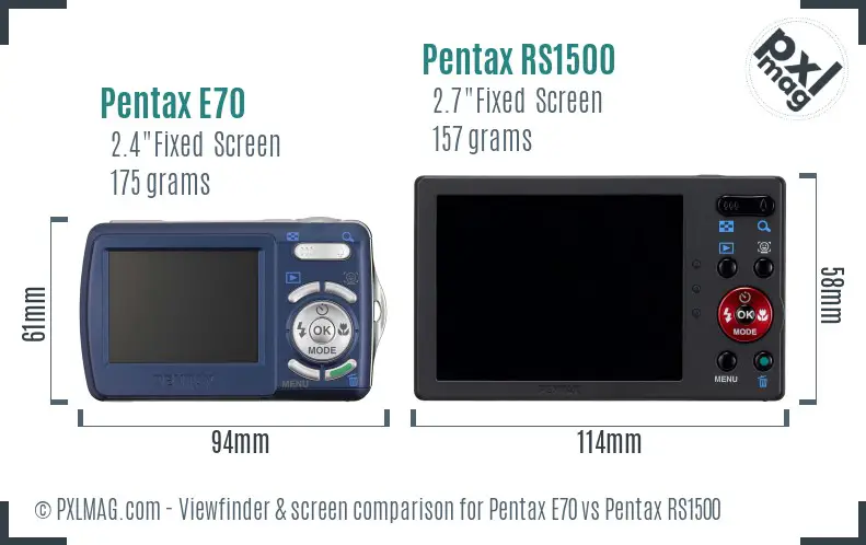 Pentax E70 vs Pentax RS1500 Screen and Viewfinder comparison