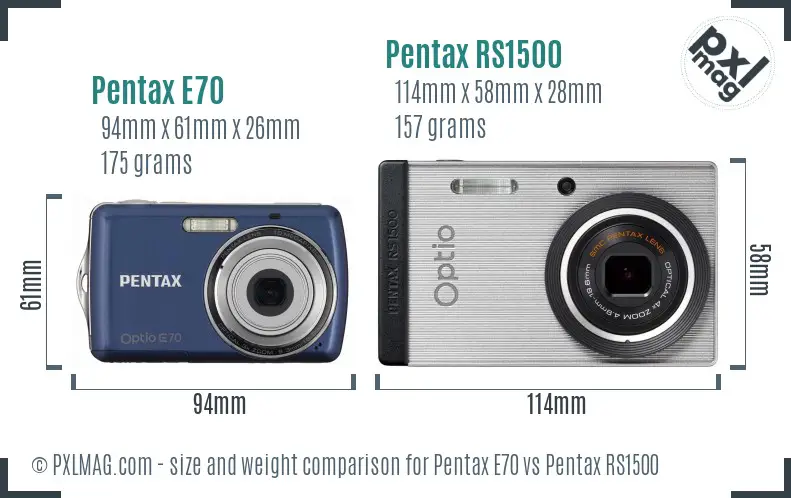 Pentax E70 vs Pentax RS1500 size comparison