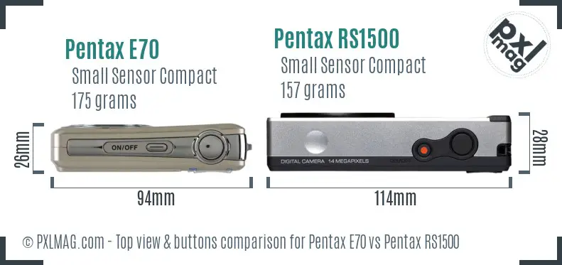 Pentax E70 vs Pentax RS1500 top view buttons comparison