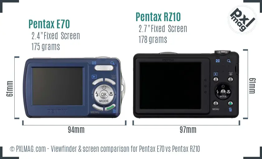 Pentax E70 vs Pentax RZ10 Screen and Viewfinder comparison