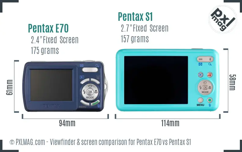 Pentax E70 vs Pentax S1 Screen and Viewfinder comparison
