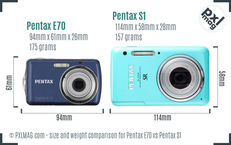 Pentax E70 vs Pentax S1 size comparison
