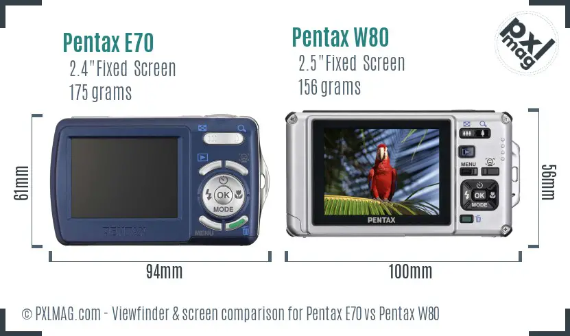 Pentax E70 vs Pentax W80 Screen and Viewfinder comparison