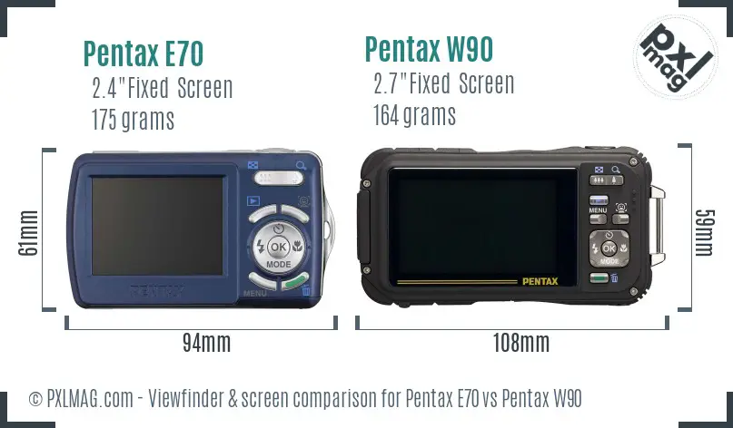 Pentax E70 vs Pentax W90 Screen and Viewfinder comparison