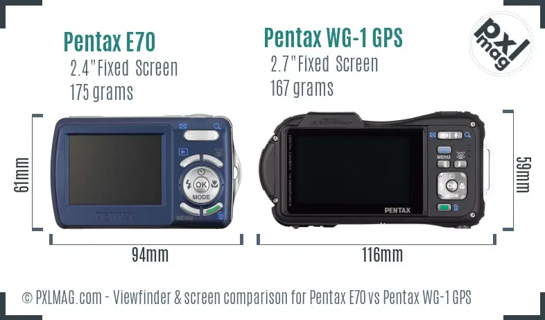 Pentax E70 vs Pentax WG-1 GPS Screen and Viewfinder comparison