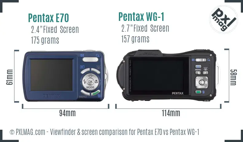 Pentax E70 vs Pentax WG-1 Screen and Viewfinder comparison