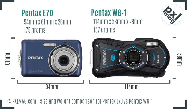 Pentax E70 vs Pentax WG-1 size comparison