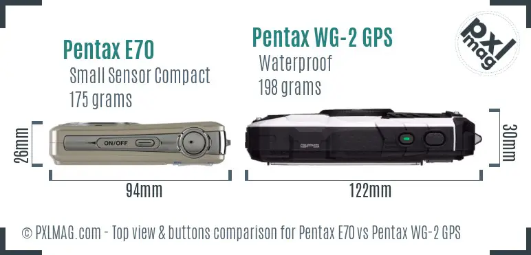 Pentax E70 vs Pentax WG-2 GPS top view buttons comparison