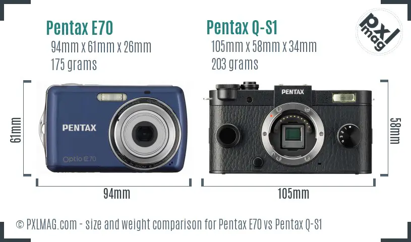 Pentax E70 vs Pentax Q-S1 size comparison