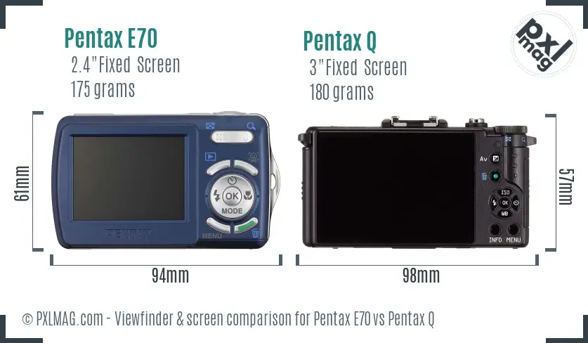 Pentax E70 vs Pentax Q Screen and Viewfinder comparison