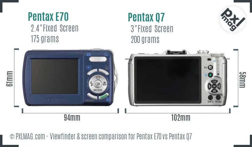 Pentax E70 vs Pentax Q7 Screen and Viewfinder comparison Pentax E70 vs Pentax Q7 Screen and Viewfinder comparison