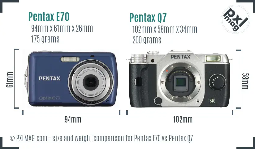 Pentax E70 vs Pentax Q7 size comparison Pentax E70 vs Pentax Q7 size comparison