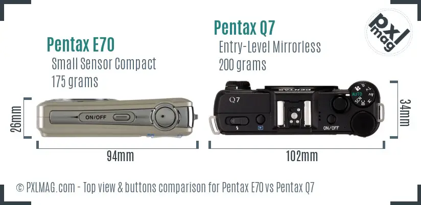 Pentax E70 vs Pentax Q7 top view buttons comparison Pentax E70 vs Pentax Q7 top view buttons comparison