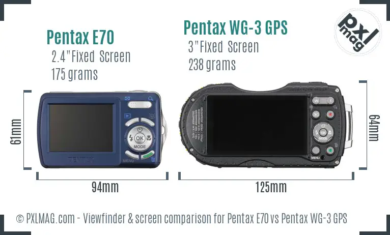 Pentax E70 vs Pentax WG-3 GPS Screen and Viewfinder comparison Pentax E70 vs Pentax WG-3 GPS Screen and Viewfinder comparison