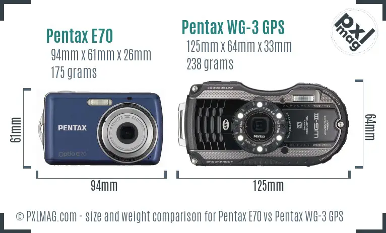 Pentax E70 vs Pentax WG-3 GPS size comparison Pentax E70 vs Pentax WG-3 GPS size comparison
