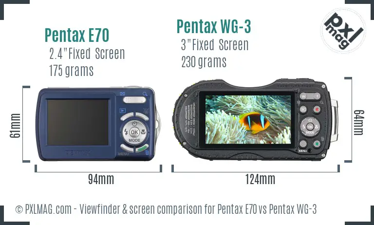Pentax E70 vs Pentax WG-3 Screen and Viewfinder comparison