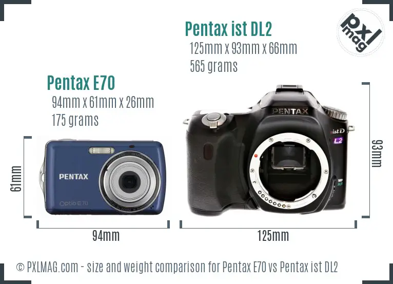 Pentax E70 vs Pentax ist DL2 size comparison
