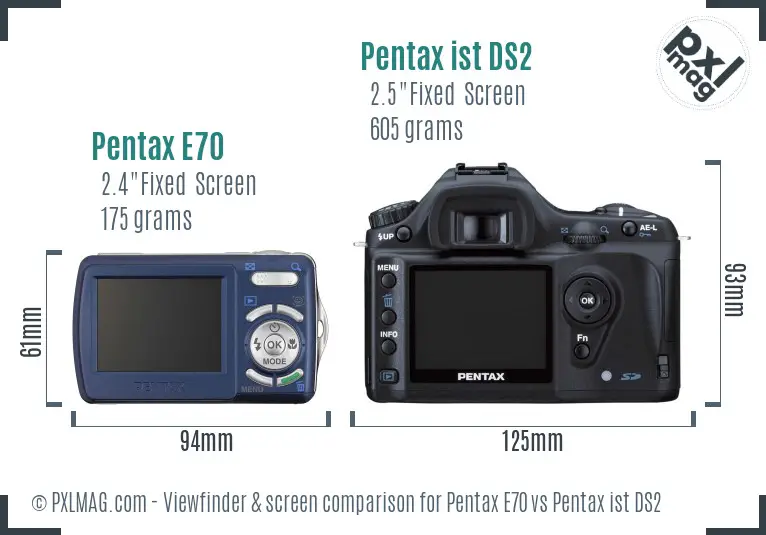 Pentax E70 vs Pentax ist DS2 Screen and Viewfinder comparison