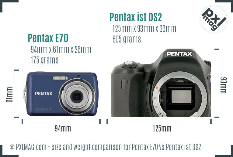 Pentax E70 vs Pentax ist DS2 size comparison