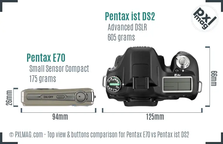 Pentax E70 vs Pentax ist DS2 top view buttons comparison