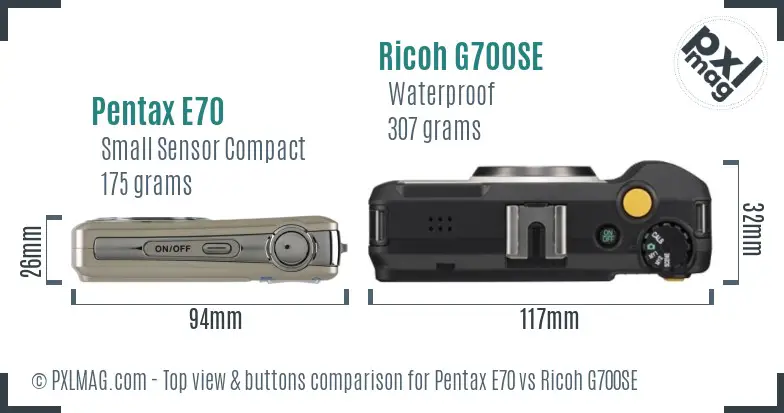 Pentax E70 vs Ricoh G700SE top view buttons comparison