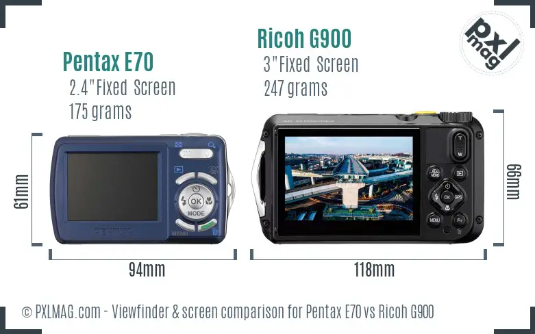 Pentax E70 vs Ricoh G900 Screen and Viewfinder comparison