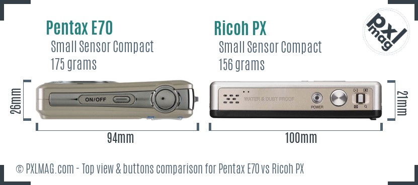Pentax E70 vs Ricoh PX top view buttons comparison