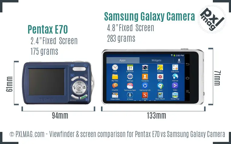 Pentax E70 vs Samsung Galaxy Camera 2 Screen and Viewfinder comparison Pentax E70 vs Samsung Galaxy Camera 2 Screen and Viewfinder comparison