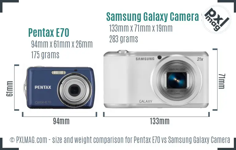 Pentax E70 vs Samsung Galaxy Camera 2 size comparison Pentax E70 vs Samsung Galaxy Camera 2 size comparison