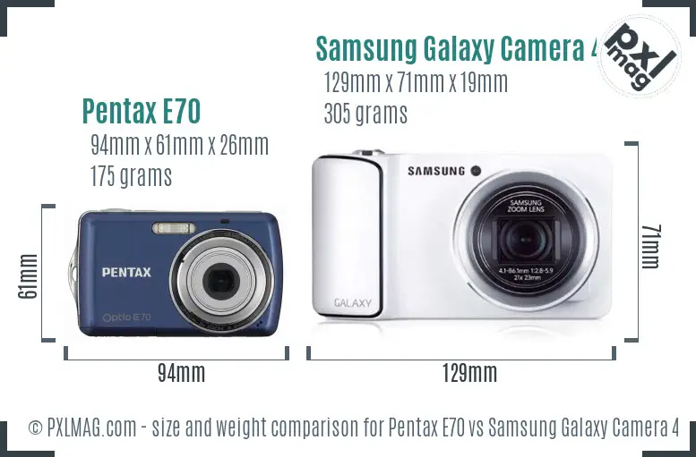 Pentax E70 vs Samsung Galaxy Camera 4G size comparison Pentax E70 vs Samsung Galaxy Camera 4G size comparison