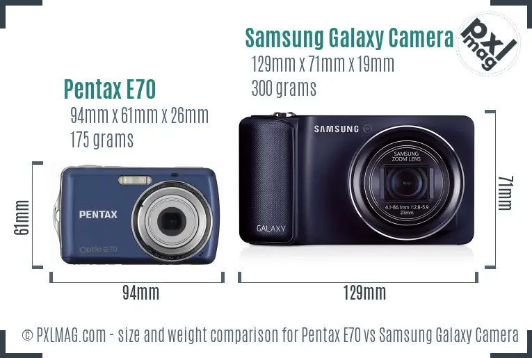 Pentax E70 vs Samsung Galaxy Camera size comparison