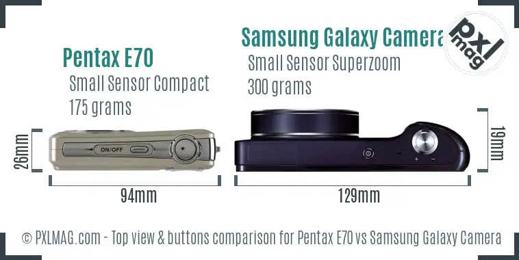 Pentax E70 vs Samsung Galaxy Camera top view buttons comparison
