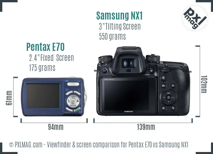 Pentax E70 vs Samsung NX1 Screen and Viewfinder comparison