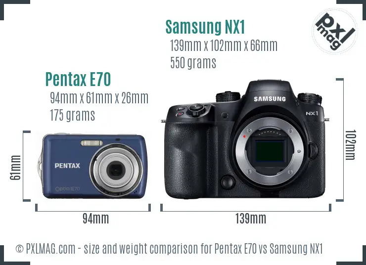 Pentax E70 vs Samsung NX1 size comparison