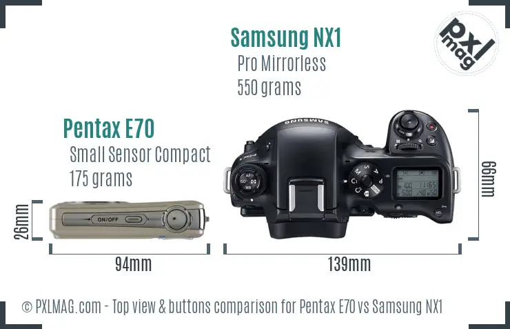 Pentax E70 vs Samsung NX1 top view buttons comparison