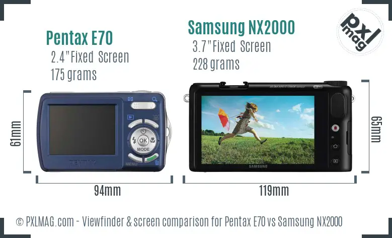 Pentax E70 vs Samsung NX2000 Screen and Viewfinder comparison