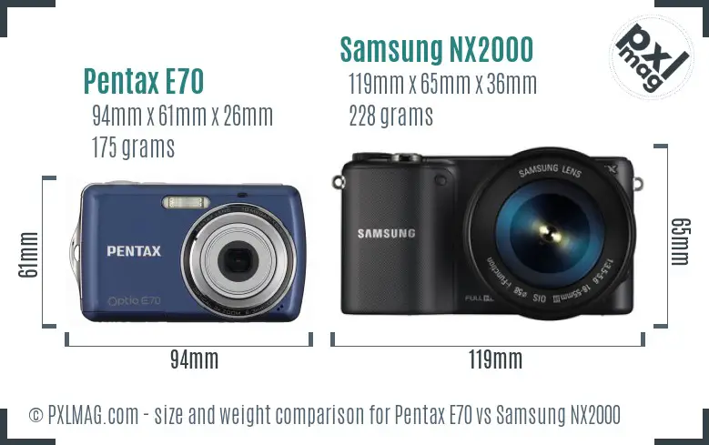 Pentax E70 vs Samsung NX2000 size comparison