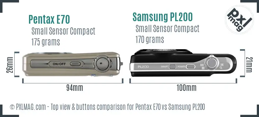 Pentax E70 vs Samsung PL200 top view buttons comparison