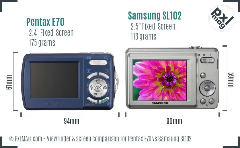 Pentax E70 vs Samsung SL102 Screen and Viewfinder comparison