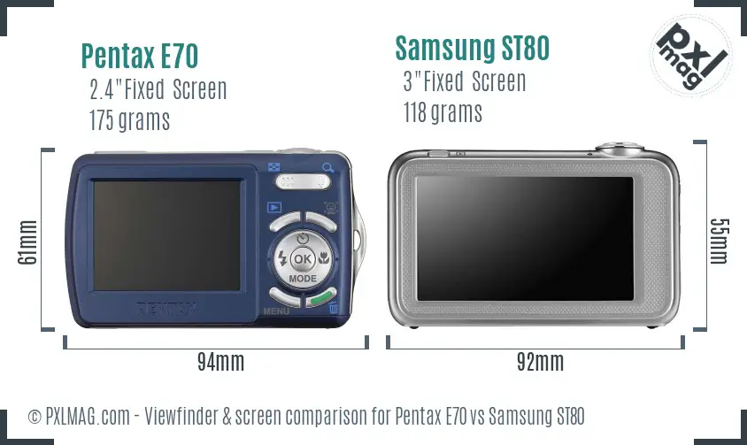 Pentax E70 vs Samsung ST80 Screen and Viewfinder comparison