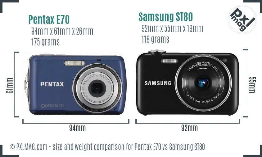 Pentax E70 vs Samsung ST80 size comparison