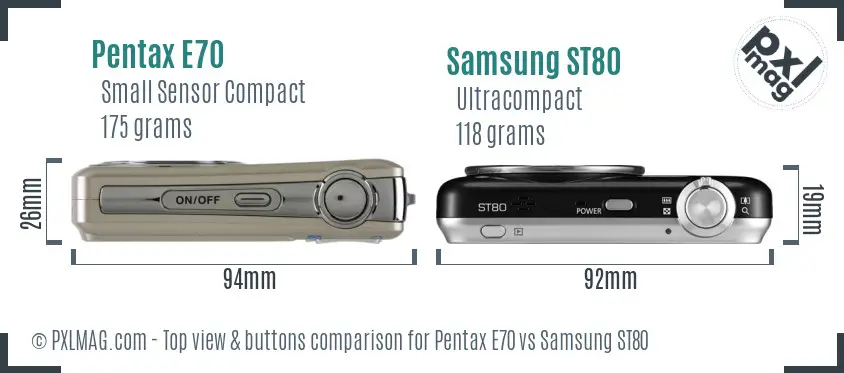 Pentax E70 vs Samsung ST80 top view buttons comparison